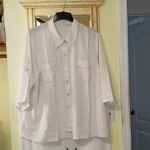 Susan Graver Peachskin Solid Roll Tab Shirt  3X  Ivory